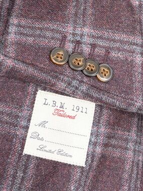 LBM 1911 Sport Coat Mens 48R Purple Brown Wool Plaid Unstructured Modern Blazer